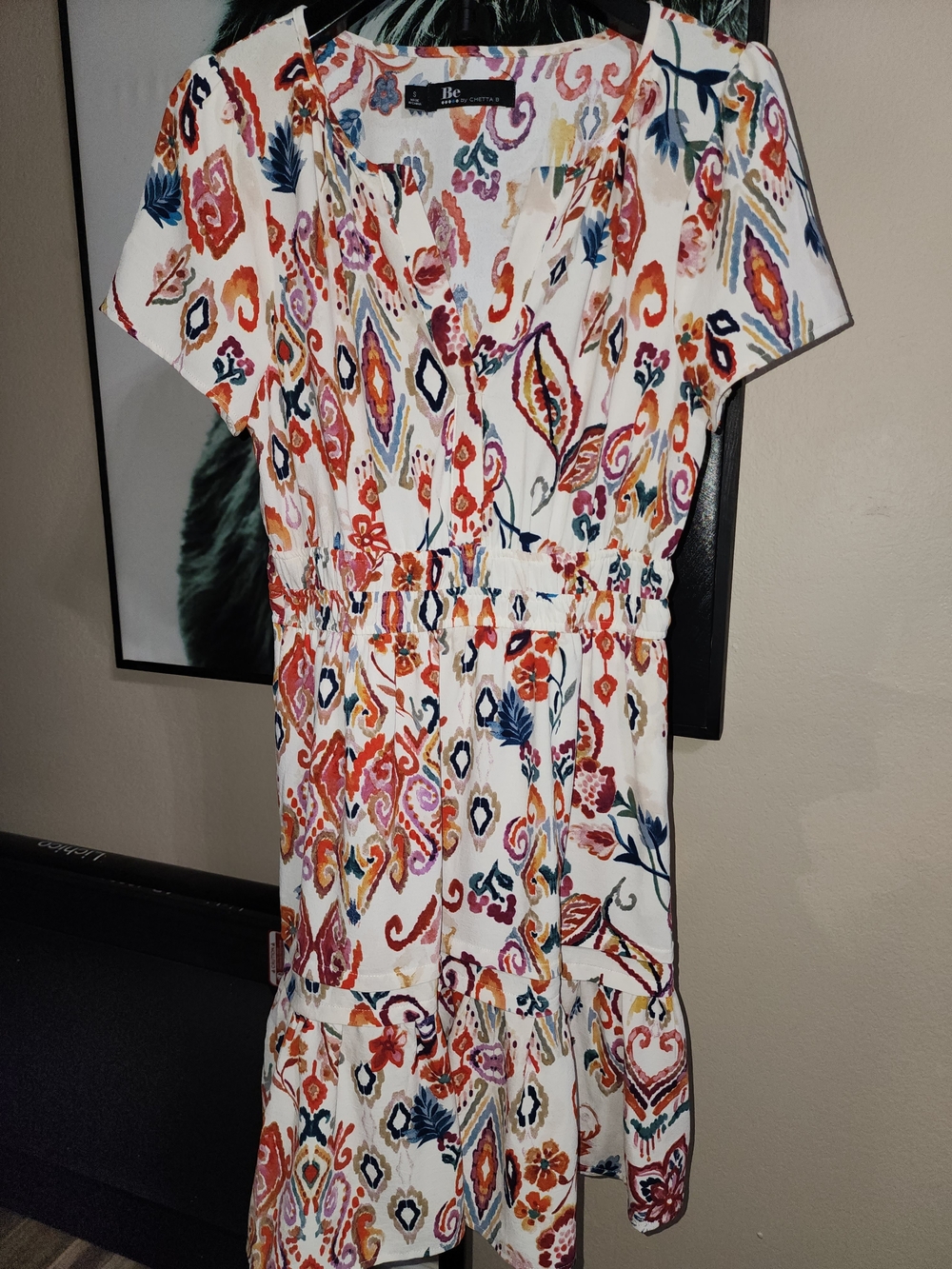 Chetta B White Multicolor Paisley Short Sleeve Mini Dress